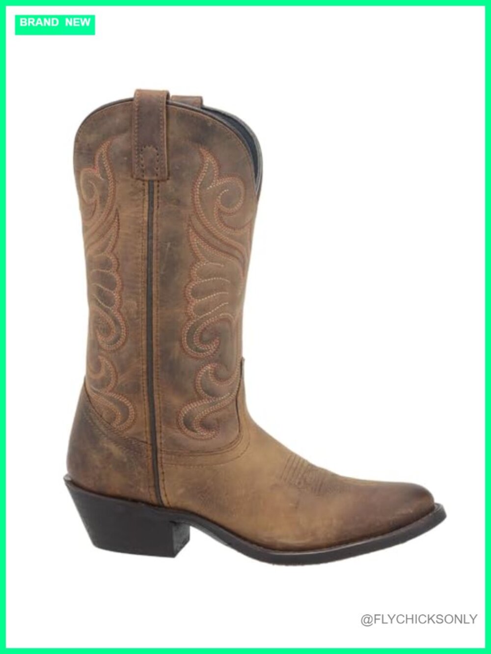 Embroidered Leather Cowboy Boots Mid Calf Cushion Insole Round Toe Casual
